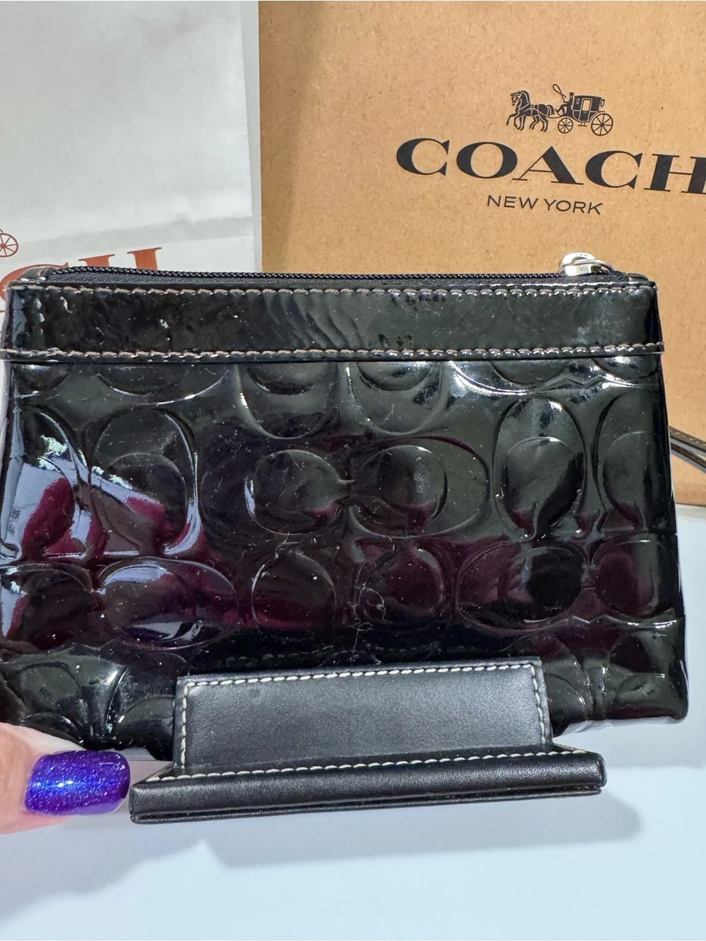 Coach Black Pleated Fabric & Patent Leather Wristlet Duo - Picture 9 of 15